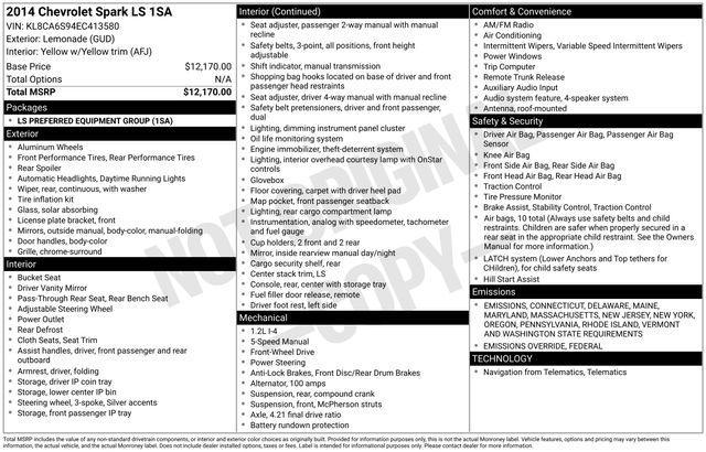 used 2014 Chevrolet Spark car, priced at $7,074