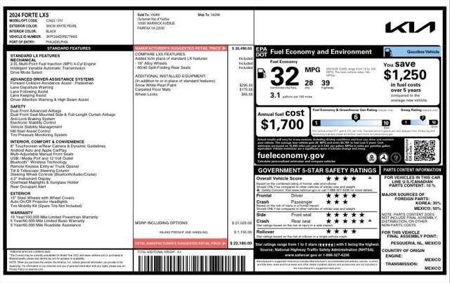 new 2024 Kia Forte car, priced at $20,321