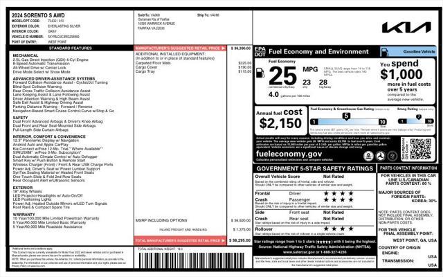 new 2024 Kia Sorento car, priced at $36,300