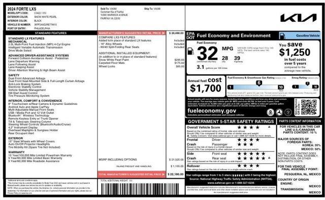 new 2024 Kia Forte car, priced at $20,321