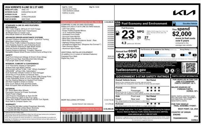 new 2024 Kia Sorento car, priced at $39,679