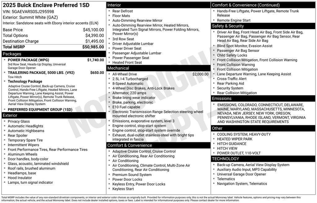 new 2025 Buick Enclave car, priced at $45,485