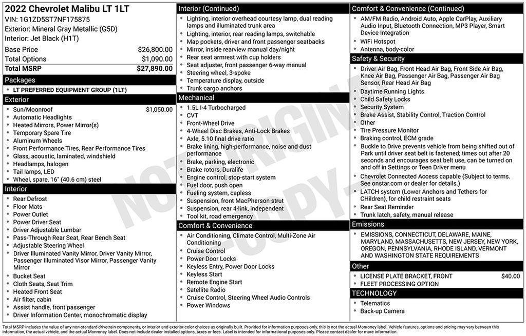 used 2022 Chevrolet Malibu car, priced at $19,000