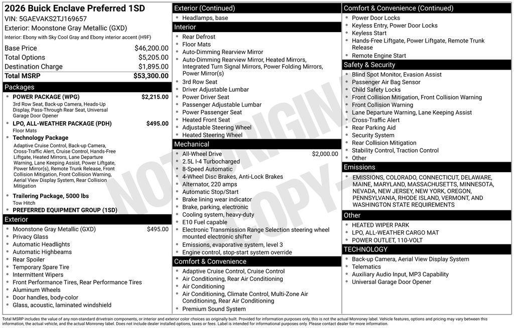 new 2026 Buick Enclave car, priced at $49,800