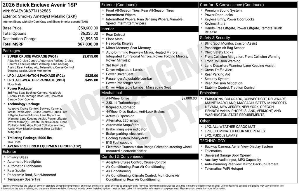 new 2026 Buick Enclave car, priced at $64,830