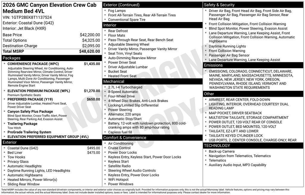 new 2026 GMC Canyon car, priced at $46,620