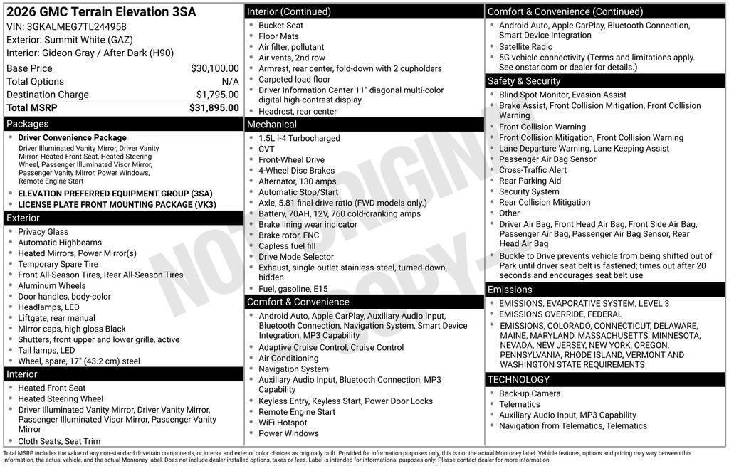 new 2026 GMC Terrain car, priced at $30,895
