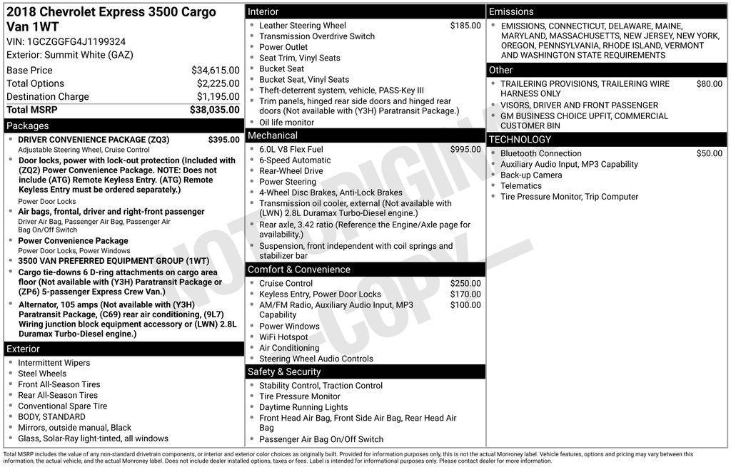 used 2018 Chevrolet Express 3500 car, priced at $15,000