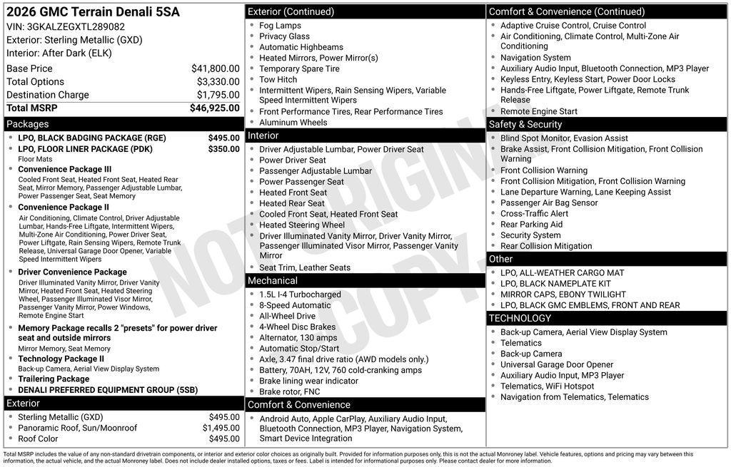 new 2026 GMC Terrain car, priced at $45,925