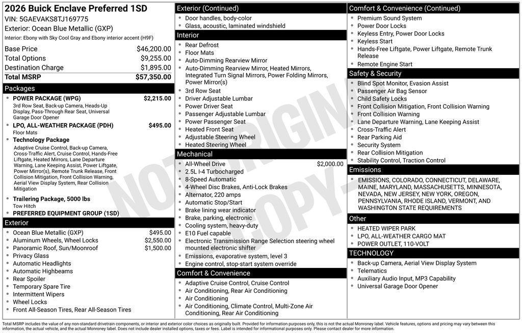 new 2026 Buick Enclave car, priced at $53,850