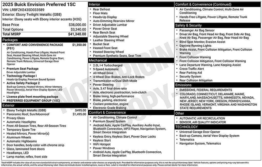 used 2025 Buick Envision car, priced at $34,000