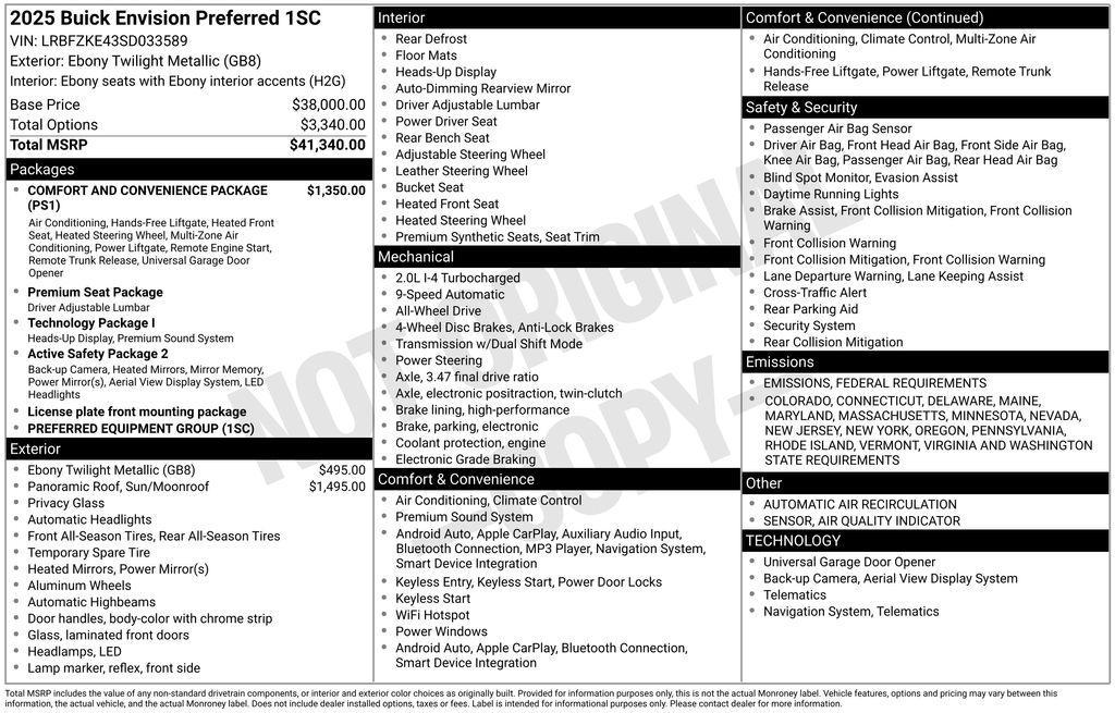 used 2025 Buick Envision car, priced at $34,000