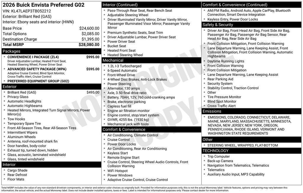 used 2026 Buick Envista car, priced at $26,000