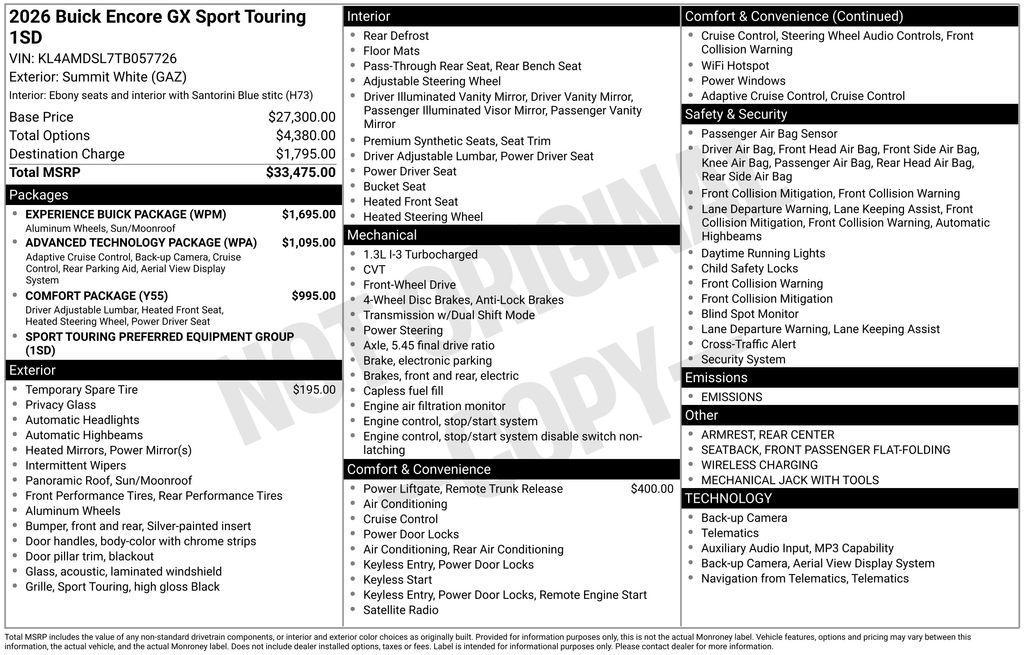 new 2026 Buick Encore GX car, priced at $27,475