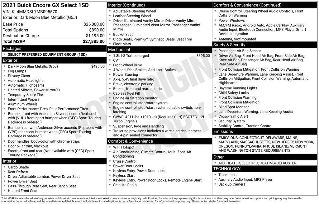 used 2021 Buick Encore GX car, priced at $18,500