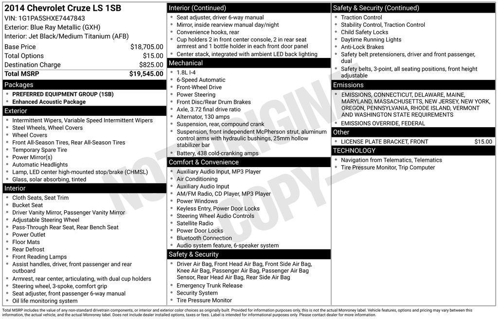 used 2014 Chevrolet Cruze car, priced at $5,000