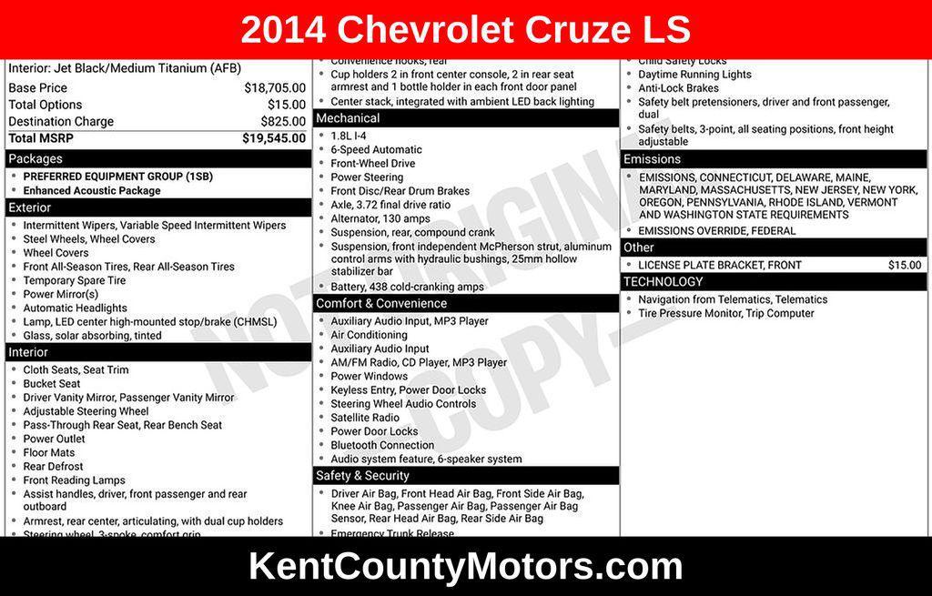 used 2014 Chevrolet Cruze car, priced at $5,000