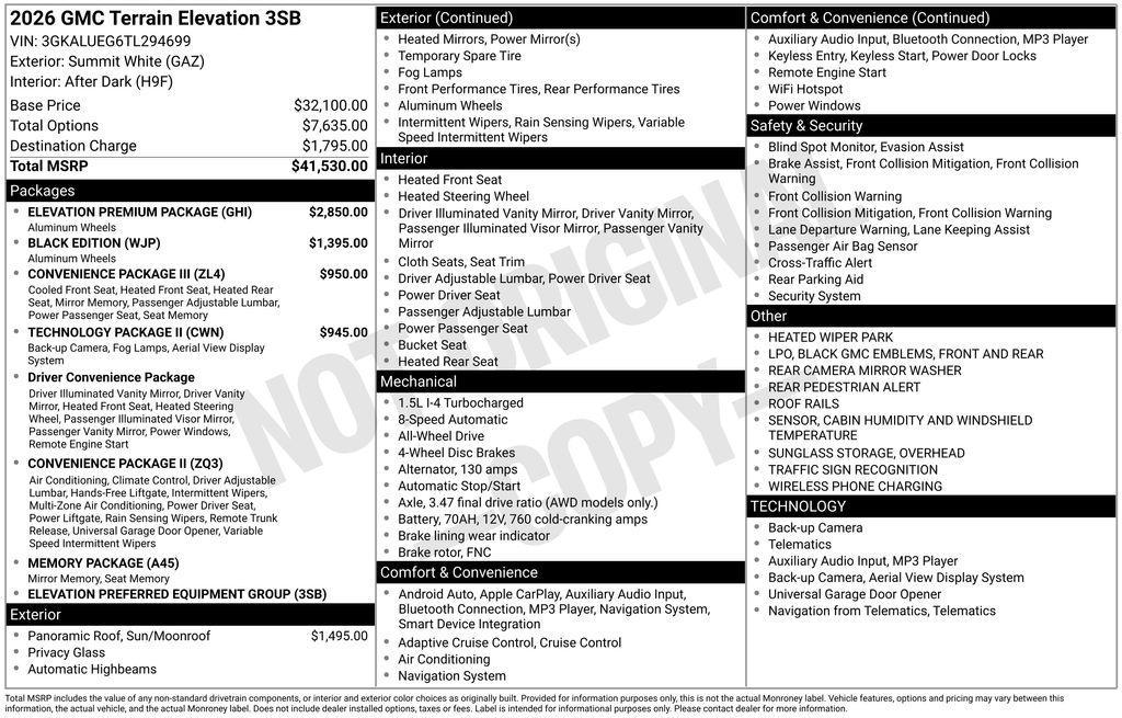 new 2026 GMC Terrain car, priced at $39,780