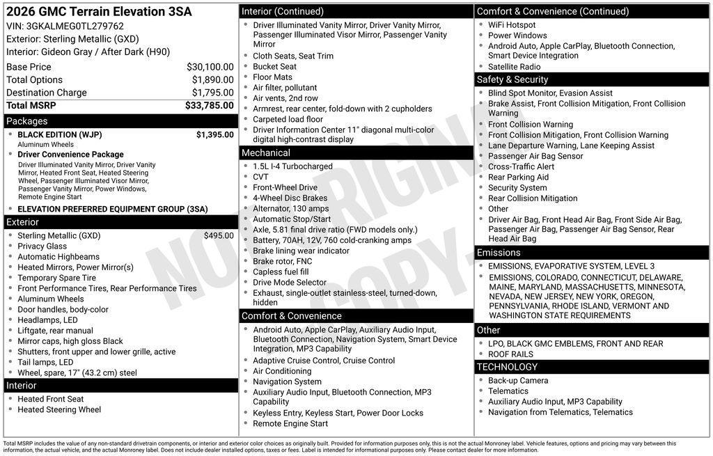 new 2026 GMC Terrain car, priced at $32,285