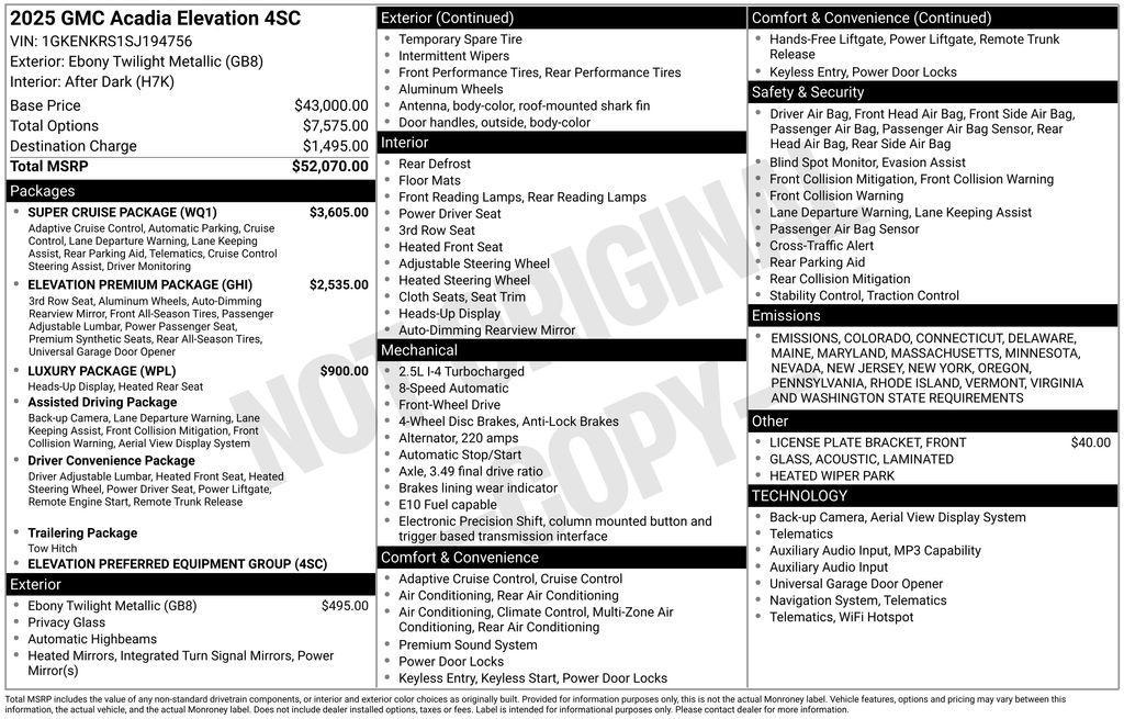 new 2025 GMC Acadia car, priced at $46,930