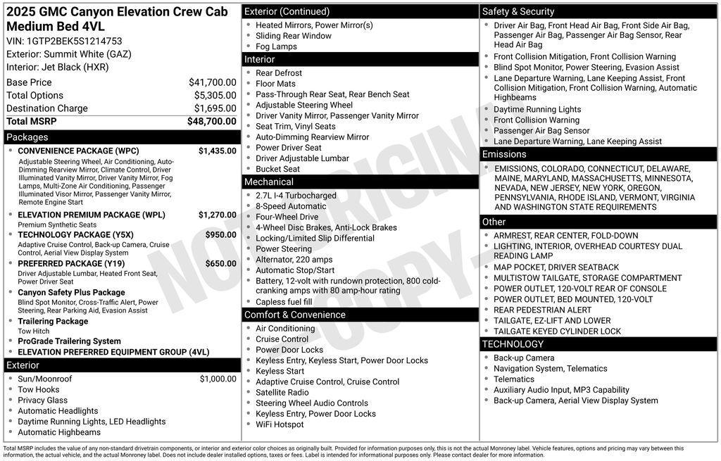 new 2025 GMC Canyon car, priced at $45,500