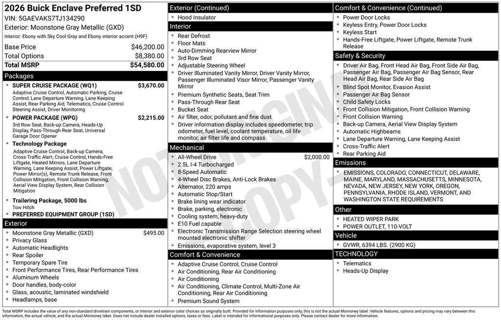 new 2026 Buick Enclave car, priced at $55,475