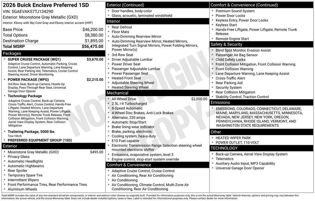 new 2026 Buick Enclave car, priced at $52,475