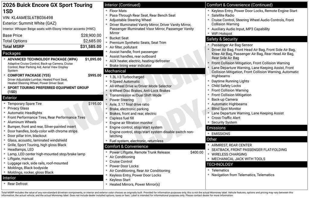 new 2026 Buick Encore GX car, priced at $28,880