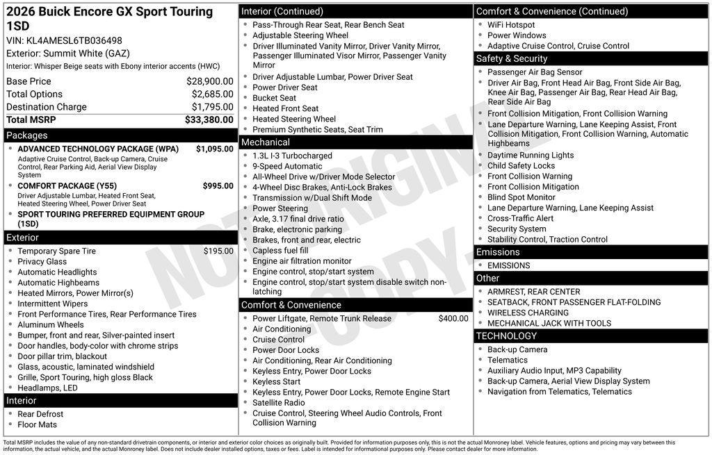 new 2026 Buick Encore GX car, priced at $27,380