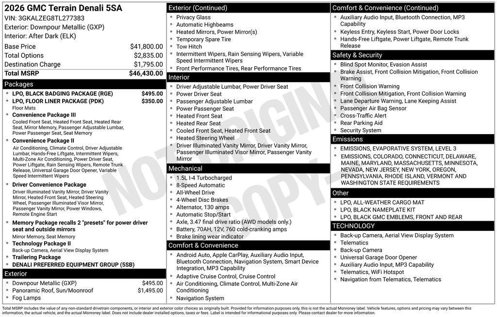 new 2026 GMC Terrain car, priced at $44,930