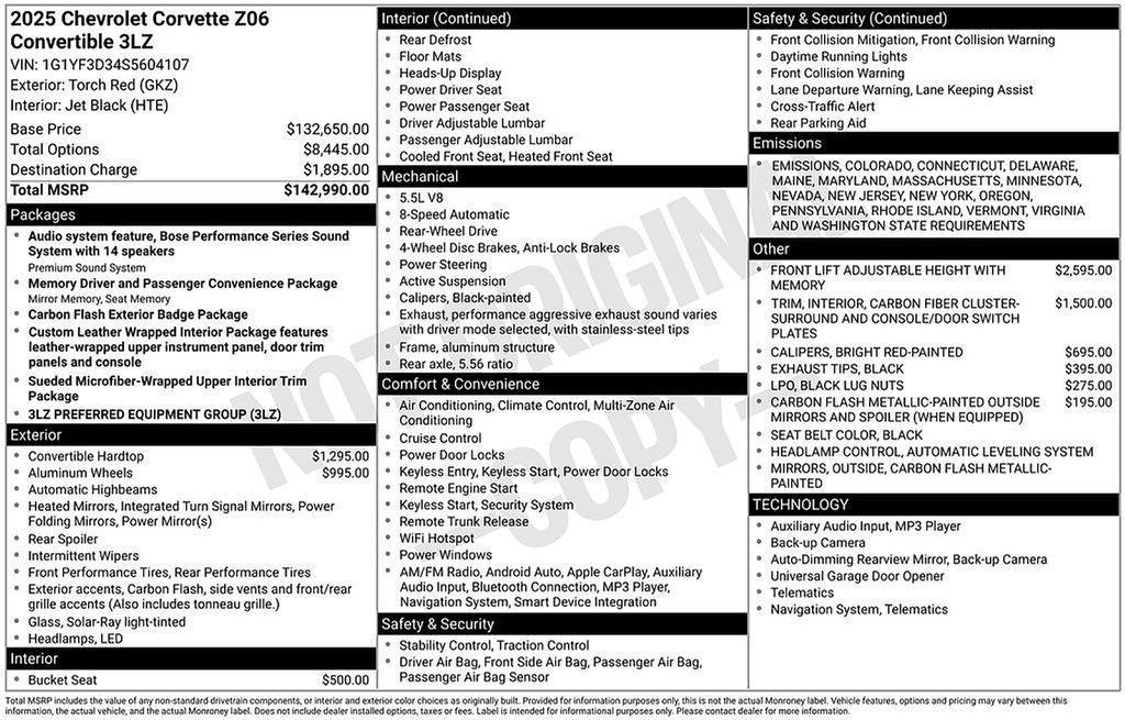 used 2025 Chevrolet Corvette car, priced at $133,900