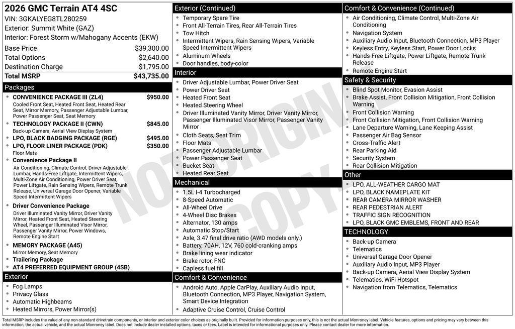 new 2026 GMC Terrain car, priced at $42,735