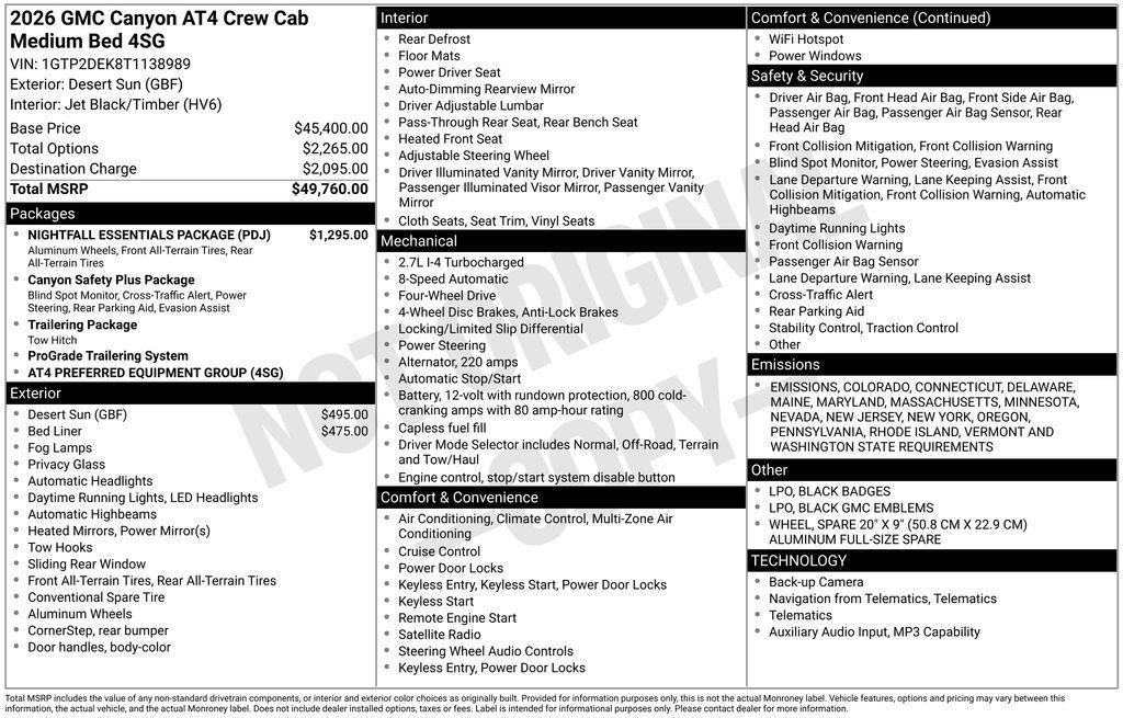 new 2026 GMC Canyon car, priced at $47,760