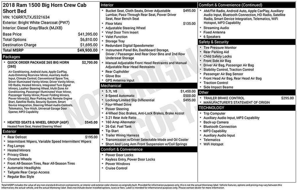 used 2018 Ram 1500 car, priced at $28,000