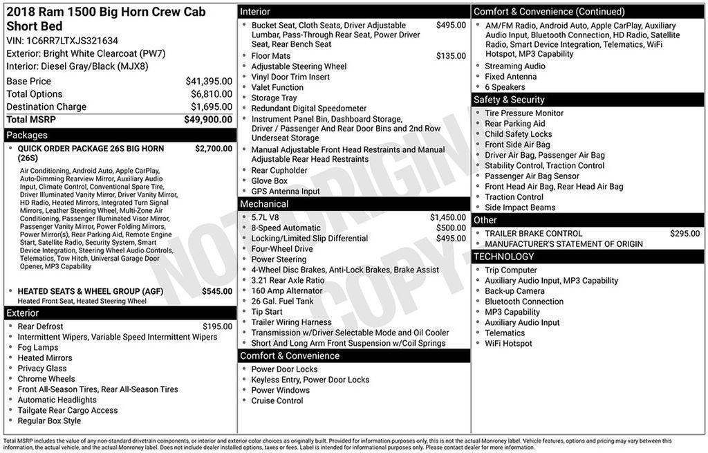 used 2018 Ram 1500 car, priced at $28,000