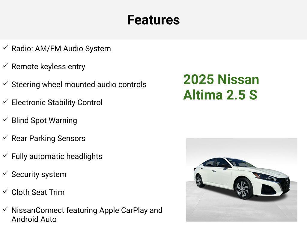 new 2025 Nissan Altima car, priced at $25,352