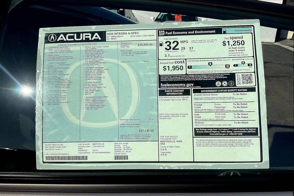 new 2026 Acura Integra car, priced at $36,550