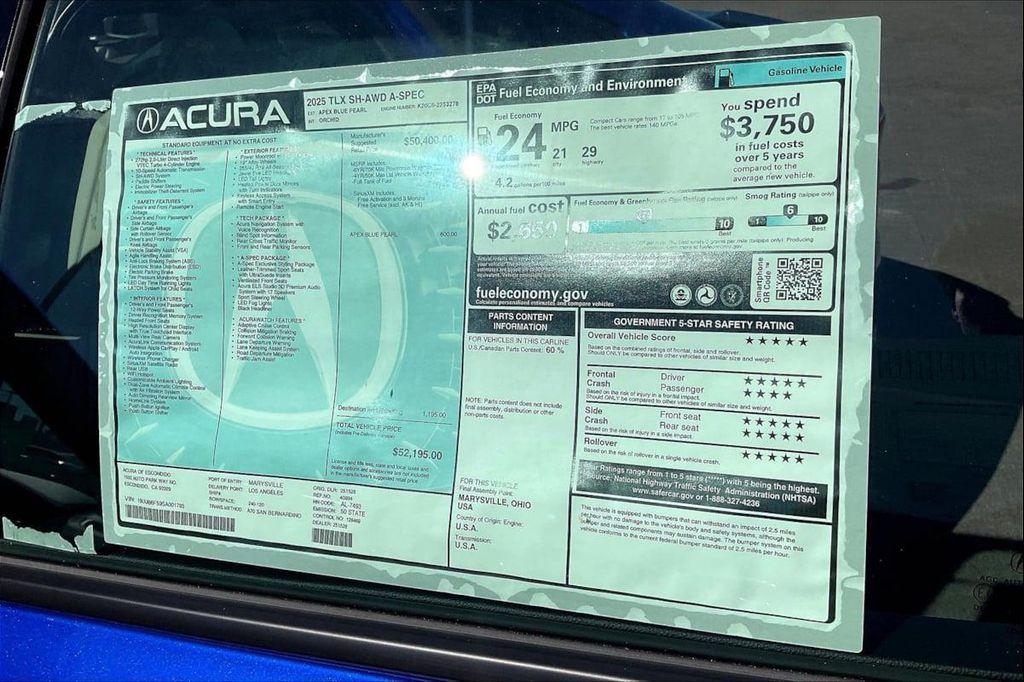 new 2025 Acura TLX car, priced at $52,195