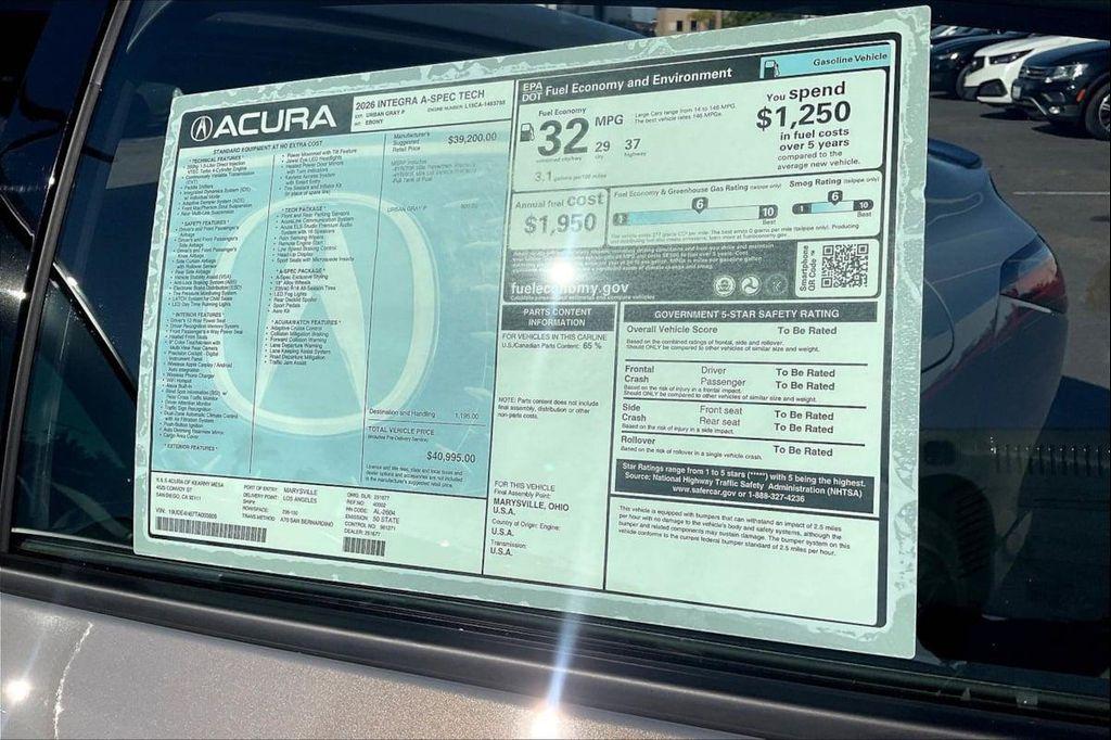 new 2026 Acura Integra car, priced at $39,800