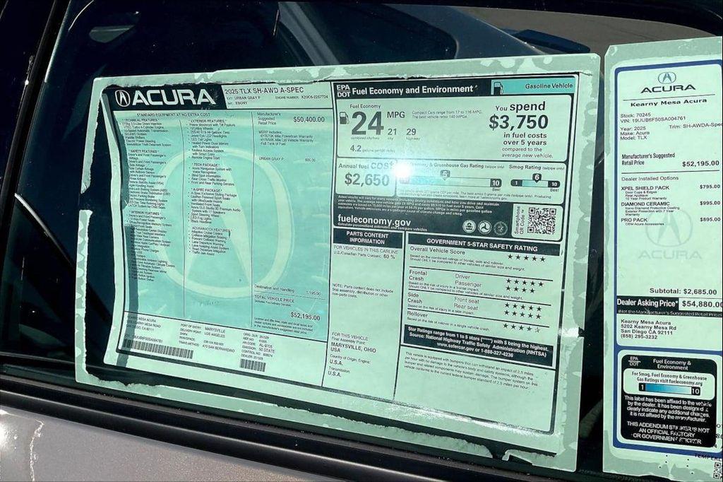 new 2025 Acura TLX car, priced at $52,195