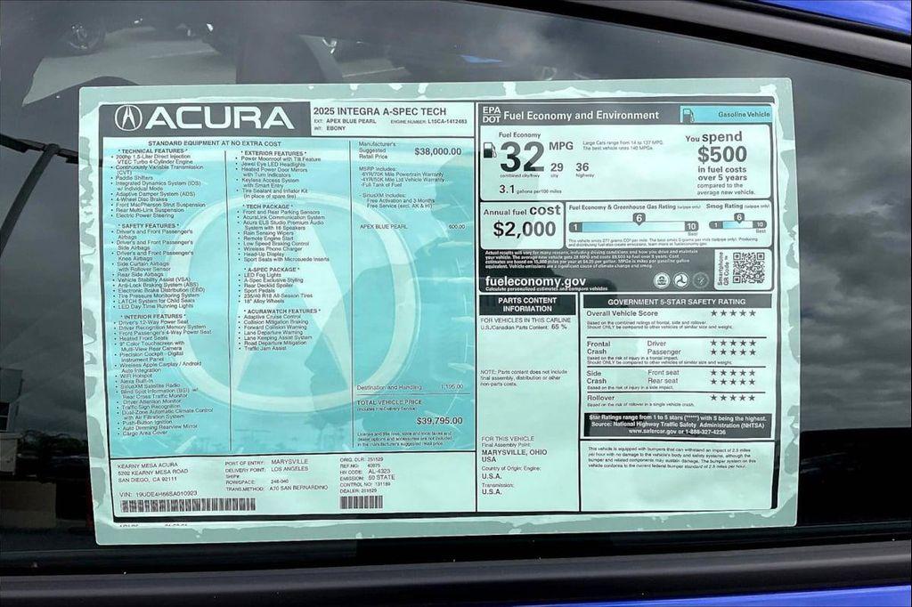 new 2025 Acura Integra car, priced at $39,795