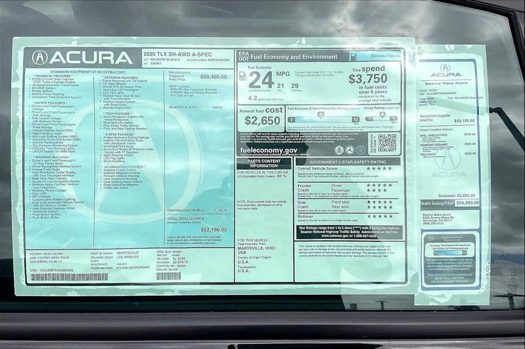 new 2025 Acura TLX car, priced at $52,195