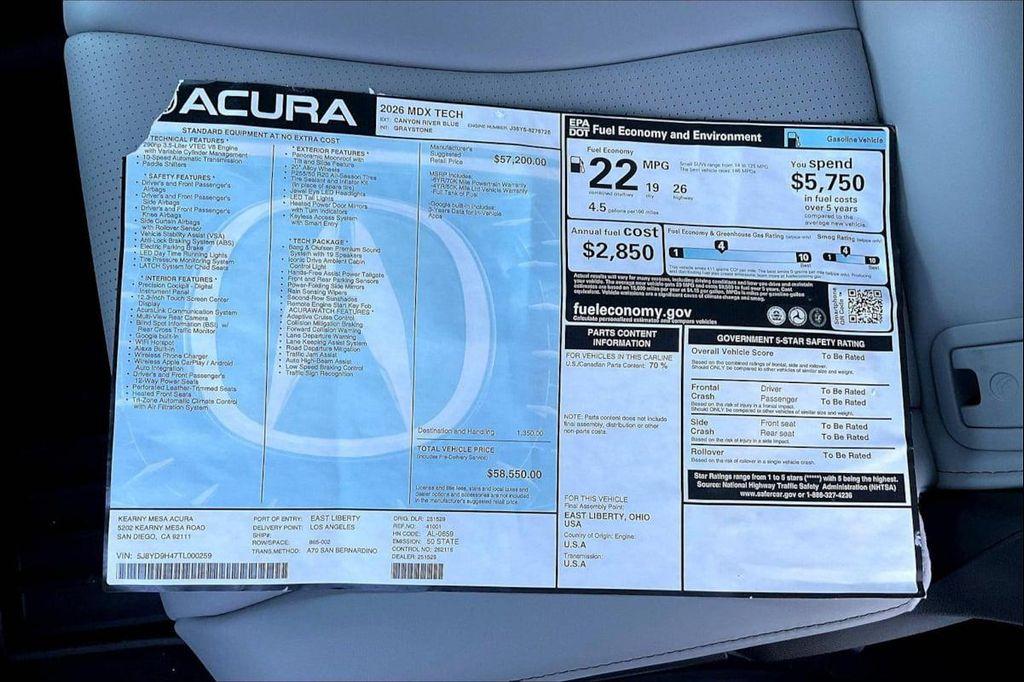 new 2026 Acura MDX car, priced at $58,550