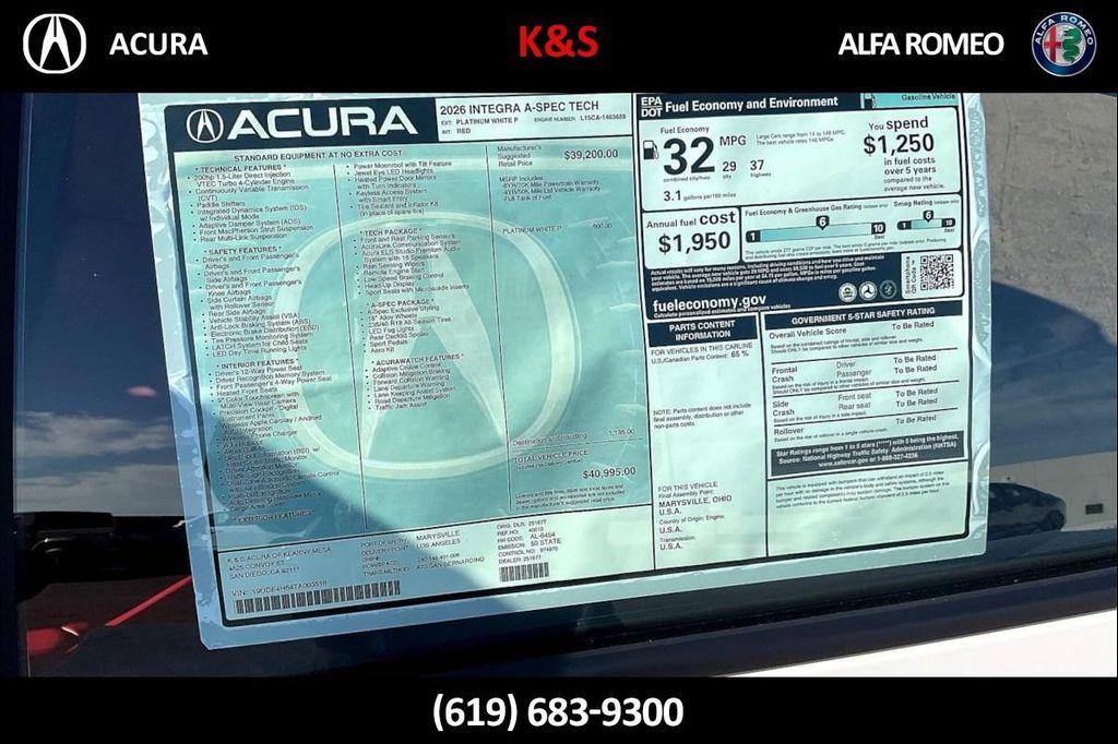 new 2026 Acura Integra car, priced at $39,800