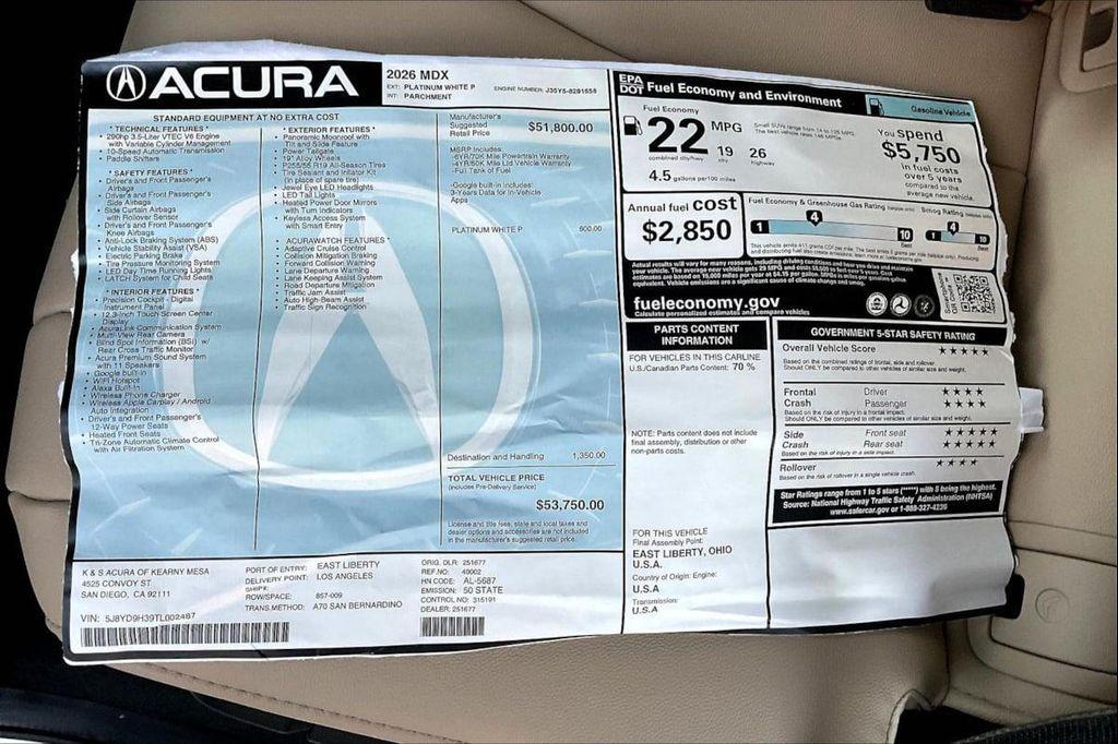 new 2026 Acura MDX car, priced at $52,400