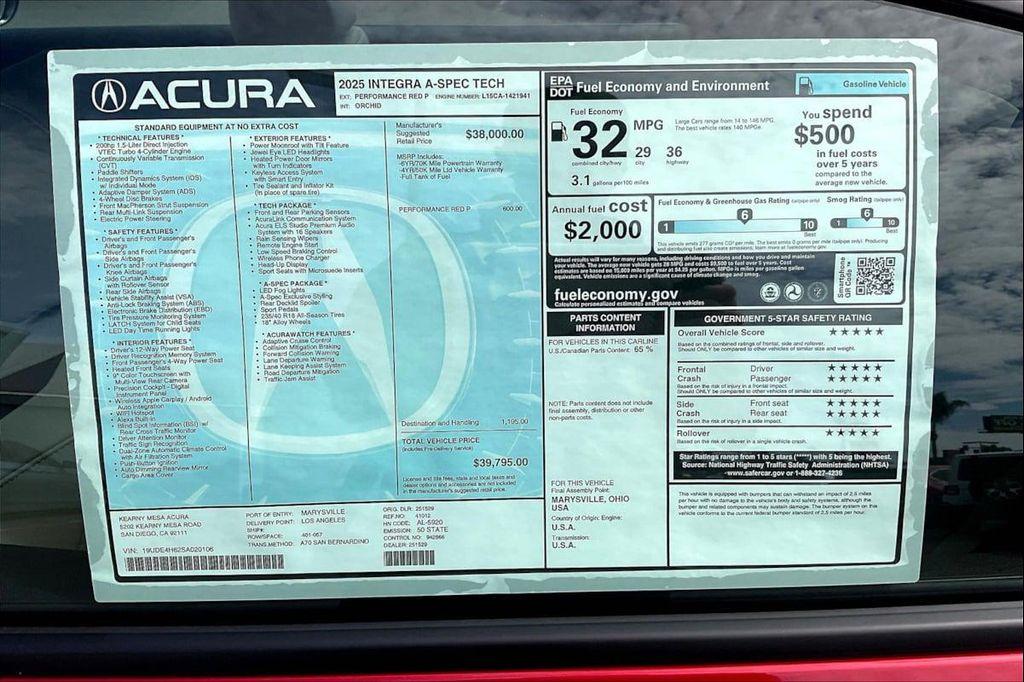 new 2025 Acura Integra car, priced at $39,795
