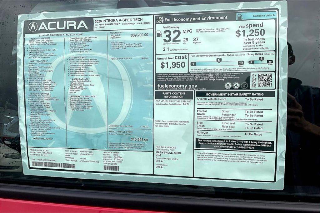 new 2026 Acura Integra car, priced at $39,800