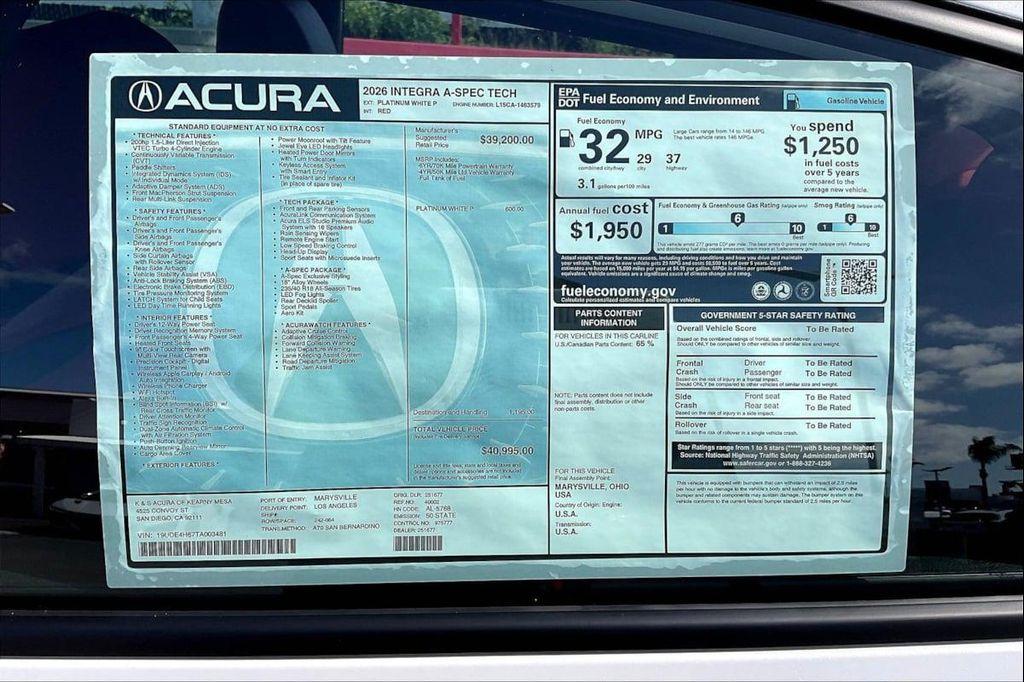 new 2026 Acura Integra car, priced at $39,800