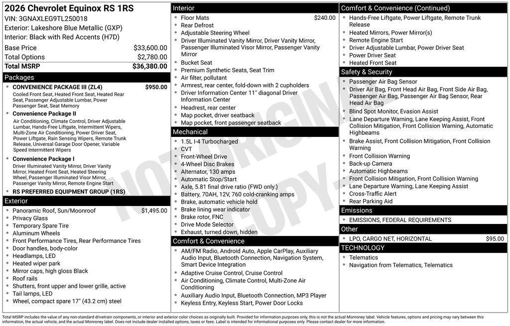 new 2026 Chevrolet Equinox car, priced at $38,175