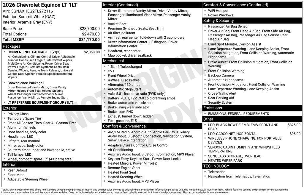 new 2026 Chevrolet Equinox car, priced at $32,965